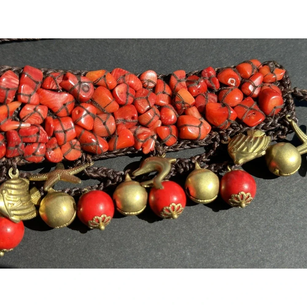 New Lady Red Corals beads‎ Handmade rare unique style Waist Belt